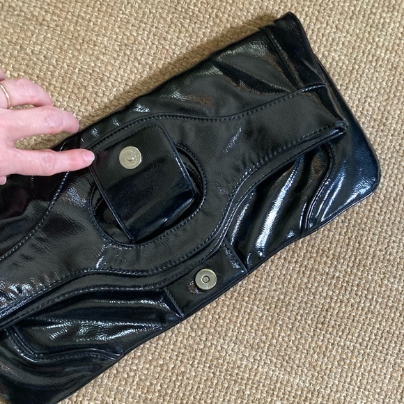 Black Faux Patent Leather Clutch Handbag - Picture 2 of 5